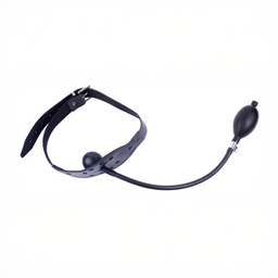 Red leather Leren Gag met Opblaasbare Bal - Zwart (3662811320486)