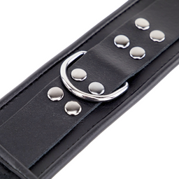 Red leather Leren Hals- en Handboeien - Zwart (3701019810716)