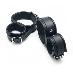 Red leather Leren Enkel- en Handboeien - Zwart (3701019810709)