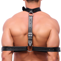 Red leather Leren Arm Bondage Ketting - Zwart (3701019810563)