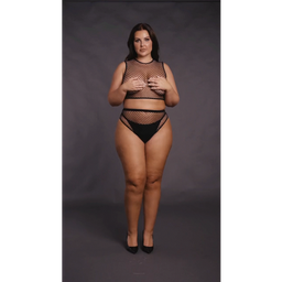 Le désir by shots 2-delige Crop Top - Pantie en Fishnet Structuur - OSX - Zwart (8714273049957)