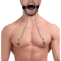 Ouch! by shots O-Ring Gag met Nipple Clamps - Zwart (8714273048103)