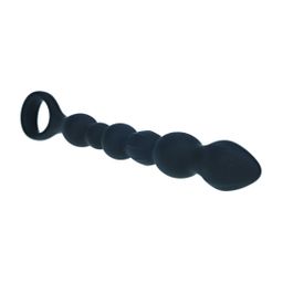 Levelz by shots Kralen Slang Silicone Anale Probe met Lus - Zwart (8714273066718)