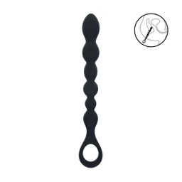 Levelz by shots Kralen Slang Silicone Anale Probe met Lus - Zwart (8714273066718)