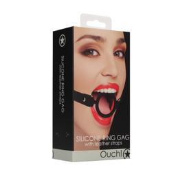 Ouch! by shots Siliconen Ring Gag met Leren Straps (8714273492425)