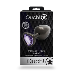 Ouch! by shots Heart Gem Butt Plug - Large - Gunmetal/Amethyst Paars (8714273493484)