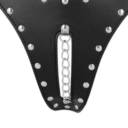 Ouch! by shots PU Leren Chastity Thong met Keten Detail - Zwart (8714273044273)