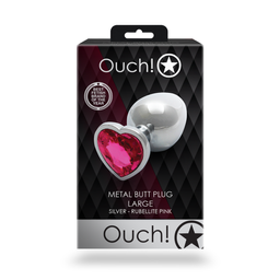 Ouch! by shots Hartje Gem Buttplug - Groot - Zilver/Rubellite Roze (8714273533678)