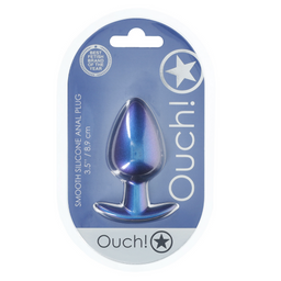 Ouch! by shots Zachte Siliconen Anale Plug - Groot - 3,5 / 8,9 cm - Metallic Blauw (8714273056900)