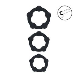 Levelz by shots Kralen Silikon Cockring Set van 3 - S/M/L - Zwart (8714273062611)