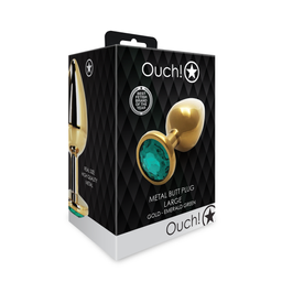 Ouch! by shots Ronde Gem Buttplug - Groot - Goud/Emerald Groen (8714273492852)