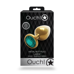 Ouch! by shots Ronde Gem Buttplug - Groot - Goud/Emerald Groen (8714273492852)