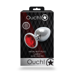 Ouch! by shots Ronde Gem Butt Plug - Groot - Zilver/Ruby Rood (8714273533616)