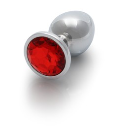 Ouch! by shots Ronde Gem Butt Plug - Groot - Zilver/Ruby Rood (8714273533616)