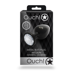 Ouch! by shots Ronde Gem Butt Plug - Medium - Gunmetal/Diamond (8714273493200)