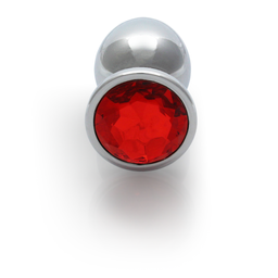 Ouch! by shots Ronde Edelsteen Butt Plug - Medium - Zilver/Ruby Rood (8714273533609)