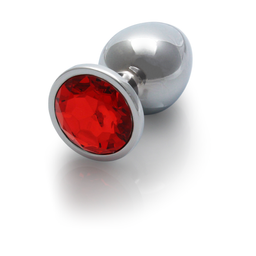 Ouch! by shots Ronde Edelsteen Butt Plug - Medium - Zilver/Ruby Rood (8714273533609)