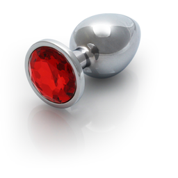 Ouch! by shots Ronde Edelsteen Butt Plug - Medium - Zilver/Ruby Rood (8714273533609)