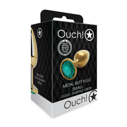 Ouch! by shots Ronde Edelsteen Butt Plug - Klein - Goud/Emerald Groen (8714273533685)