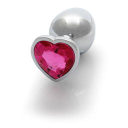 Ouch! by shots Heart Gem Butt Plug - Medium - Zilver/Rubellite Roze (8714273533661)