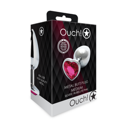 Ouch! by shots Heart Gem Butt Plug - Medium - Zilver/Rubellite Roze (8714273533661)