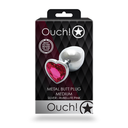 Ouch! by shots Heart Gem Butt Plug - Medium - Zilver/Rubellite Roze (8714273533661)