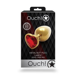 Ouch! by shots Hart Edelhart Buttplug - Groot - Goud/Ruby Rood (8714273493064)
