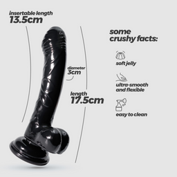 Crushious Hudini - Jelly Flexibele Anale Dildo - 6,9/ 17,5 cm - Zwart (7403254158825)