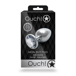 Ouch! by shots Ronde Gem Butt Plug - Medium - Zilver/Diamant (8714273533630)