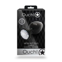 Ouch! by shots Ronde Edelsteen Butt Plug - Groot - Gunmetal/Diamant (8714273493279)