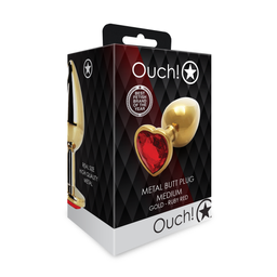 Ouch! by shots Hartje Gem Buttplug - Medium - Goud/Ruby Rood (8714273492999)
