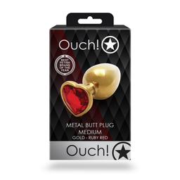 Ouch! by shots Hartje Gem Buttplug - Medium - Goud/Ruby Rood (8714273492999)