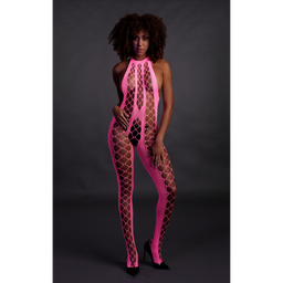 Ouch! by shots Bodystocking met Halterneck - One Size - Neon Pink (8714273493514)