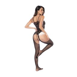 Mapalé Maid Visnet Bodystocking - Één maat - Zwart/Wit (190602299411)