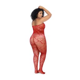 Mapalé Hart Visnet Bodystocking met Strass Detail - Koning Maat - Rood (190602299329)