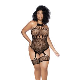 Mapalé Leopard Halter Visnet Bodysuit - Koning Maat - Zwart (190602299084)