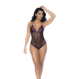 Mapalé Visnet en Kant Bodysuit Set - One Size - Zwart/Paarse (190602203975)