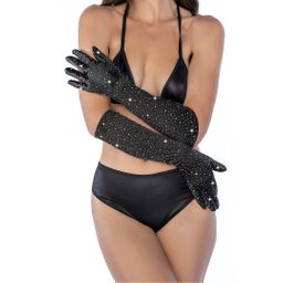 Mapalé Satin Rhinestone Opera Handschoenen - Één maat - Zwart/Rhinestone (190602298995)