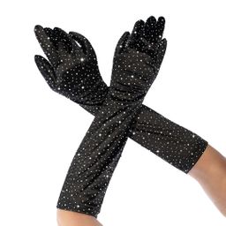 Mapalé Satin Rhinestone Opera Handschoenen - Één maat - Zwart/Rhinestone (190602298995)