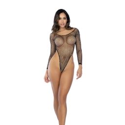 Mapalé Langsleeve Visnet Rhinestone Bodysuit - Één maat - Zwart/Rhinestone (190602298988)