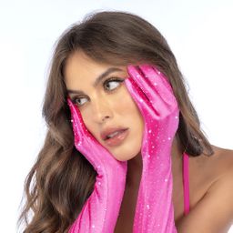 Mapalé Satin Strass Opera Handschoenen - Één Maat - Roze/Strass (190602299015)