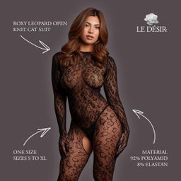 Le désir by shots Roxy - Leopard Open Knit Cat Suit - One Size - Black (8714273020949)