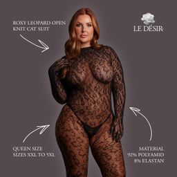 Le désir by shots Roxy - Leopard Open Knit Cat Suit - Queen Size - Black (8714273020956)