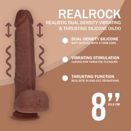 Realrock by shots Dual Density Silicone Realistic Vibrating Thrusting Dildo with Balls - 8 / 20,3 cm - Brown (8714273029584)