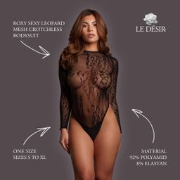 Le désir by shots Roxy - Sexy Leopard Mesh Crotchless Bodysuit - One Size - Black (8714273020826)