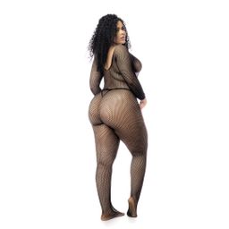 Mapalé Langarmige Visnet Bodystocking - Koning Maat - Zwart (190602585569)