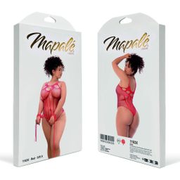 Mapalé Visnet Bodystocking met Strass Detail en Manchet - Koninginnenmaat - Rood (190602299305)