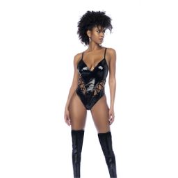 Mapalé Vetersluiting Bodysuit met Lage Halslijn - XL - Glanzend Zwart (190602113199)