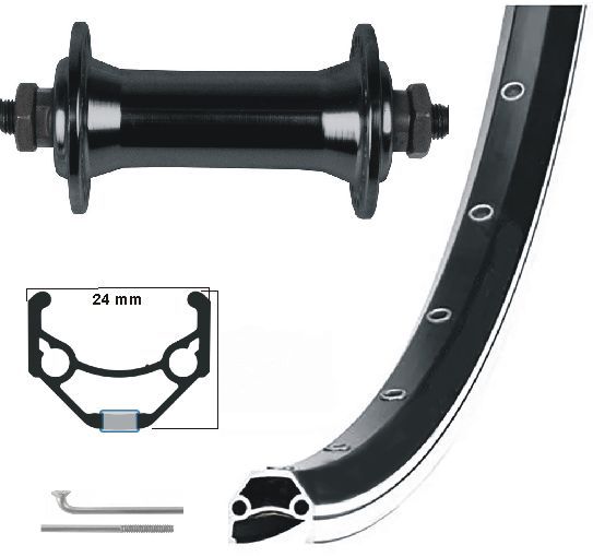 Kgs voorwiel 28 inch (622) velg enkel gebust zwart/zilver uitvalnaaf (8785264306335)