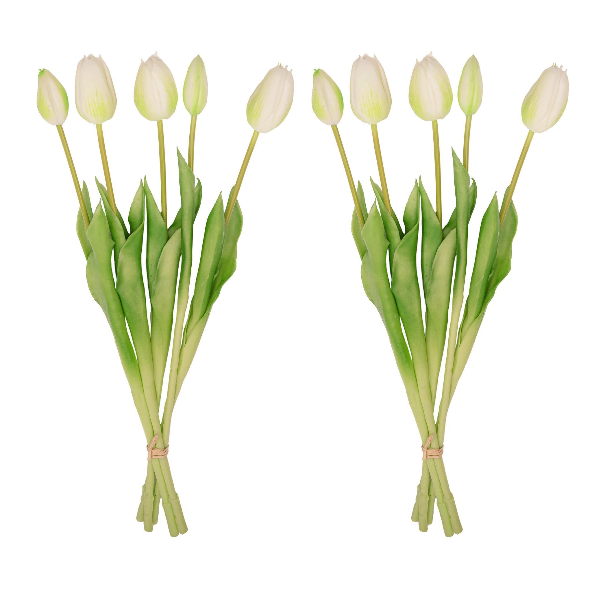 Vaas Lady Sunny + 10x real touch Tulpen wit/groen (8720872023861)